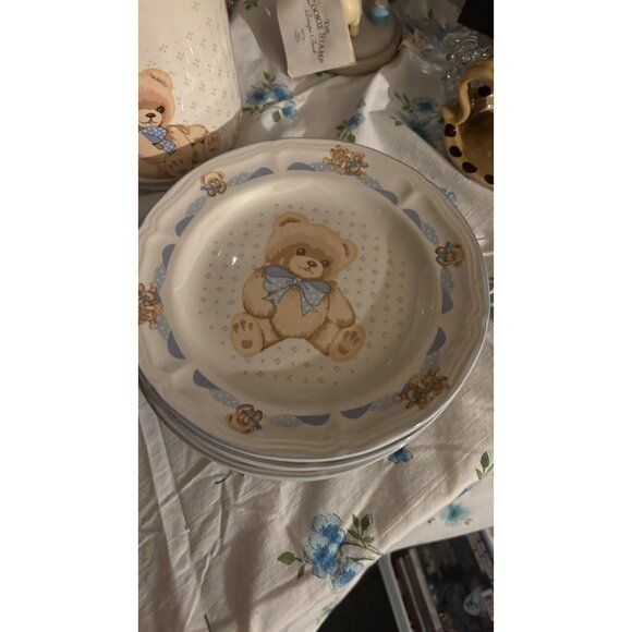~ Vintage Tienshan Stoneware Teddy Bear Pitcher Creamer Plates X5 80s  Sugar - Picture 8 of 8